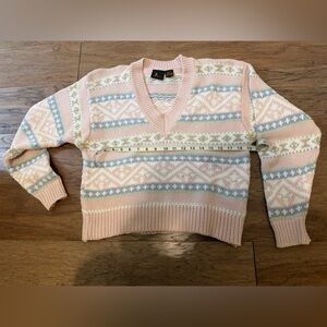 Vintage LizSport Pastel Fair Isle 100% Cotton Knit Sweater Grandpa Style Size L